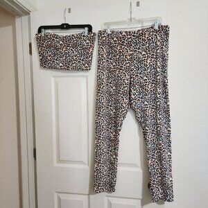 Victoria Secret Leopard Print Velour Set Top-L Pants-XL NWT